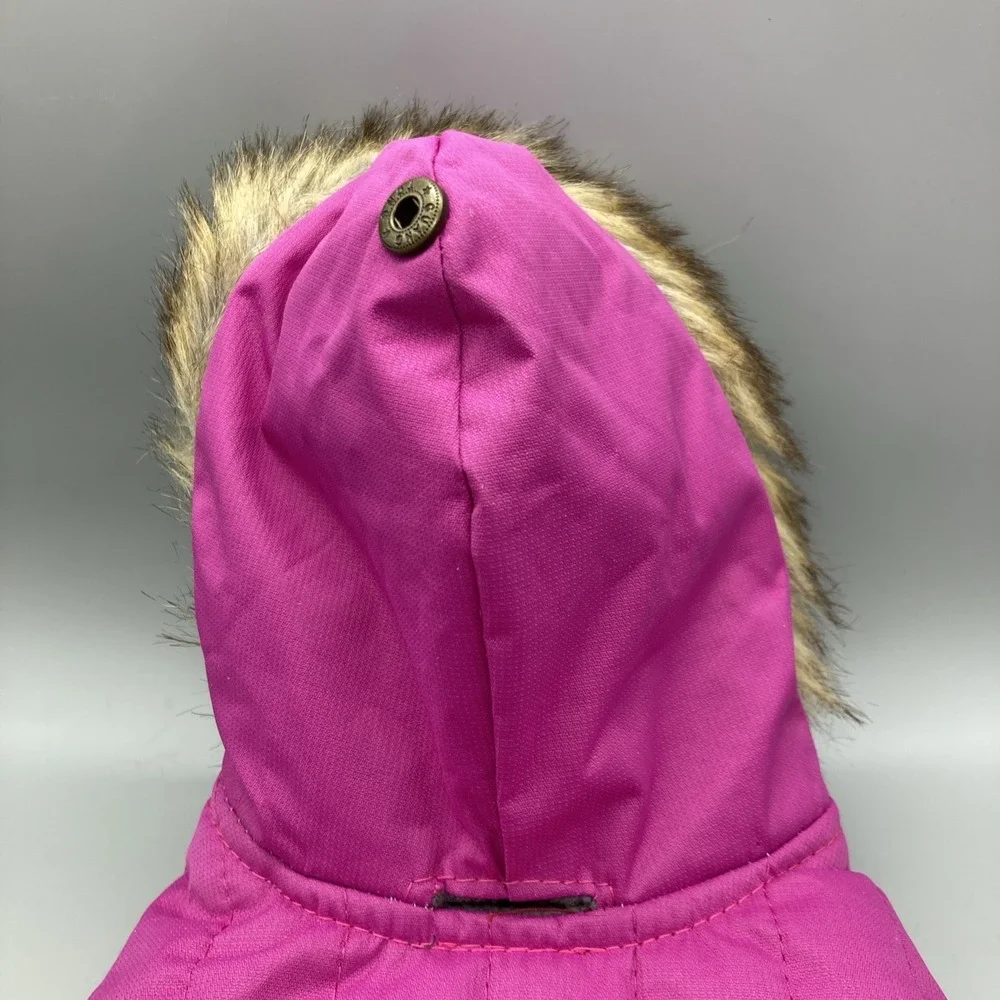 Eddie Bauer Dog Parka Jacket Pink XS Microfleece Lined Faux Fur Hoodie